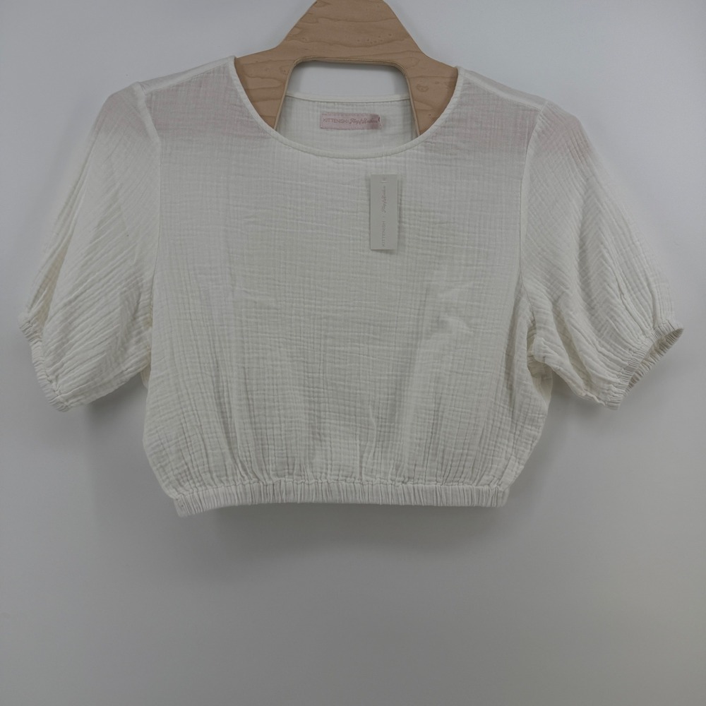 Kittenish Flag & Anthem White Cotton Gauze Crop Top XL NWT
